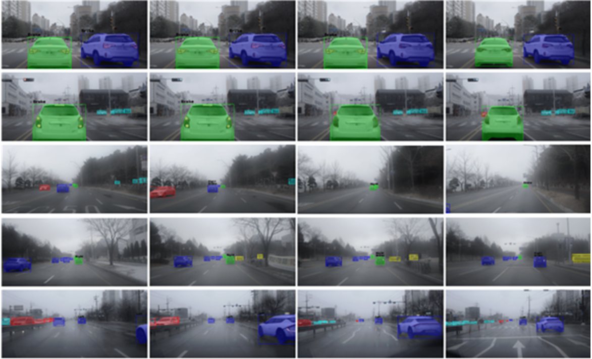 Vehicle instance segmentation results across driving scenes